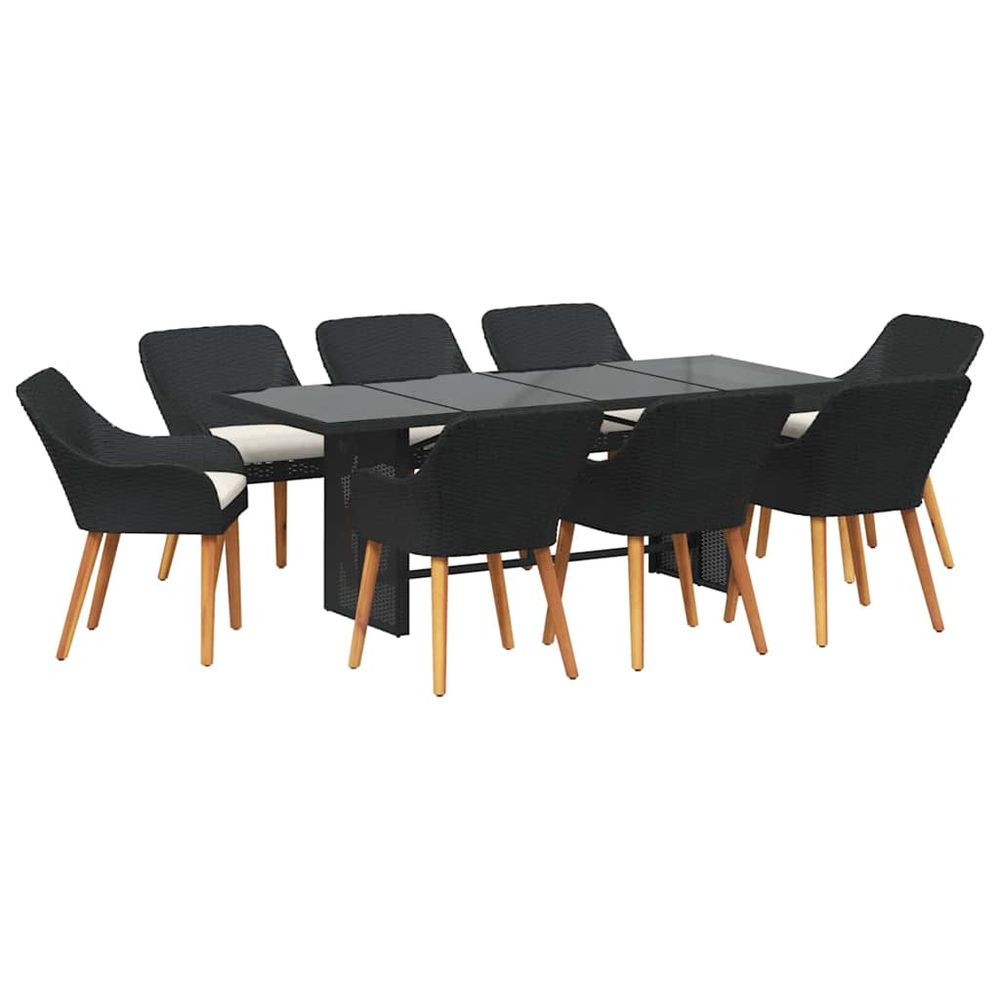Ensemble de salle à manger pour jardin 9 pc noir polyrotin