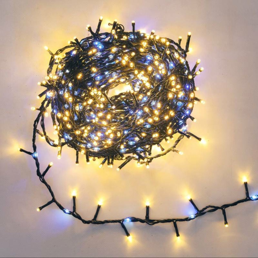 Guirlande boa défilant 30m 1660 led bi-colore blanc chaud et froid avec contrôleur 7 modes ip44 câble vert