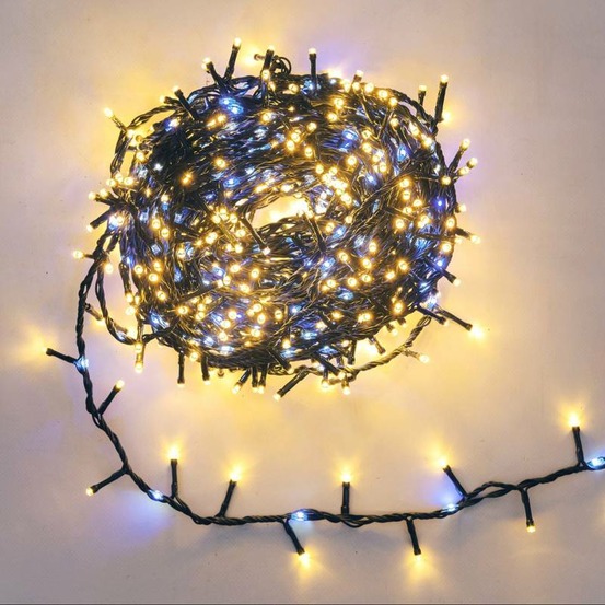 Guirlande boa défilant 30m 1660 led bi-colore blanc chaud et froid avec contrôleur 7 modes ip44 câble vert