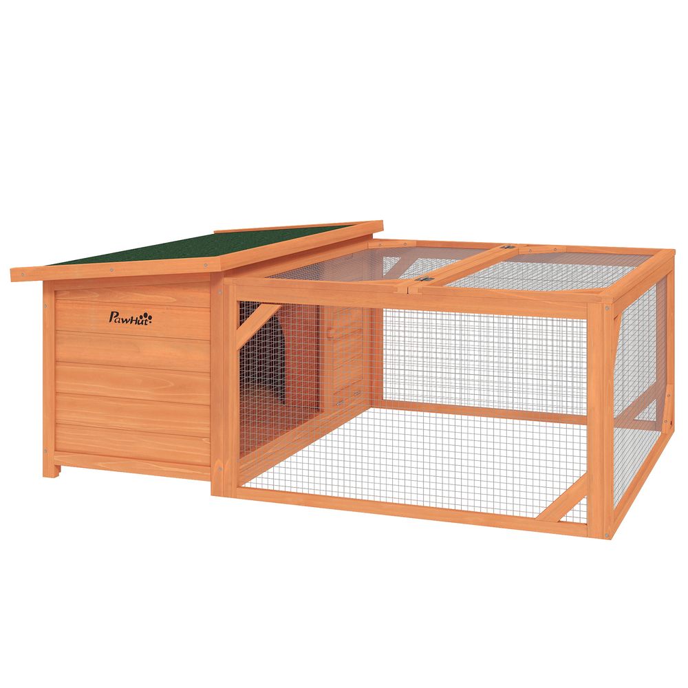 Clapier lapin avec enclos bois de sapin vert 125,5 x 100 x 49 cm toit résistant