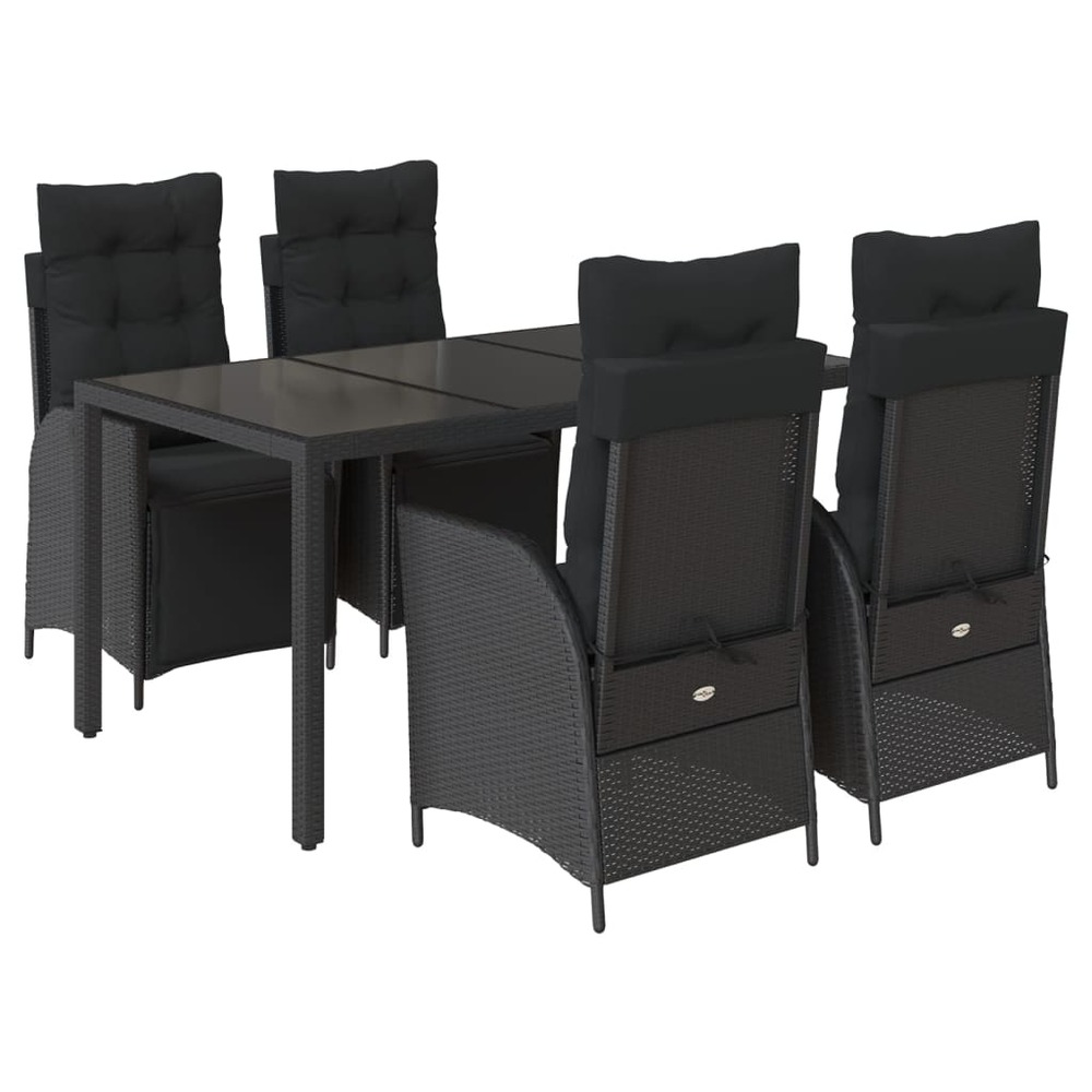 Ensemble à manger de jardin coussins 5pcs noir résine tressée