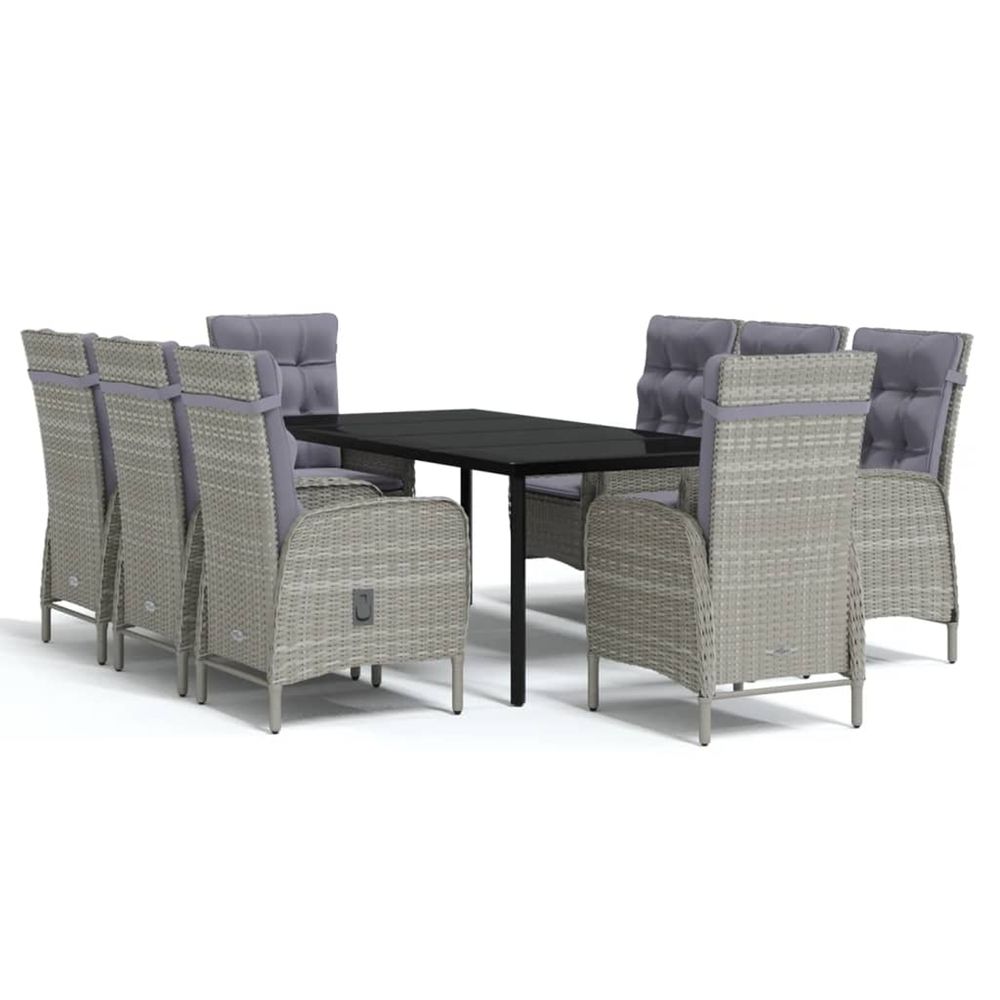 Ensemble à manger de jardin et coussins 9 pcs gris et noir