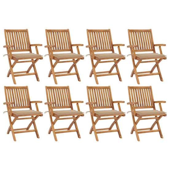 Chaises pliables de jardin avec coussins lot de 8 teck solide