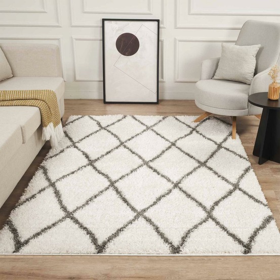 Tapis berbère 280x370 tissé motif ethnic lyn4 benyle a crème