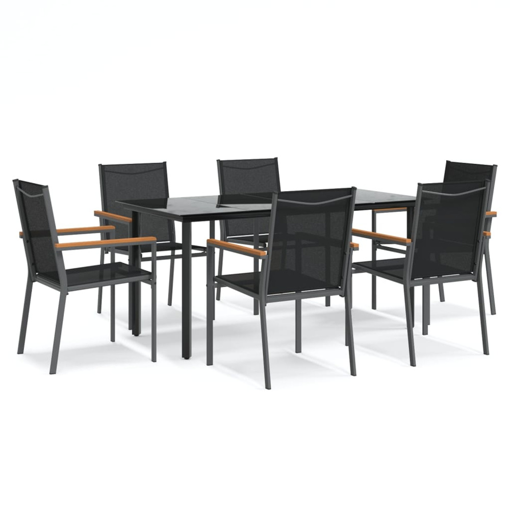 Ensemble à manger de jardin 7 pcs noir textilène et acier
