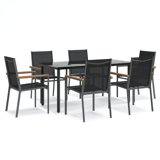 Ensemble à manger de jardin 7 pcs noir textilène et acier