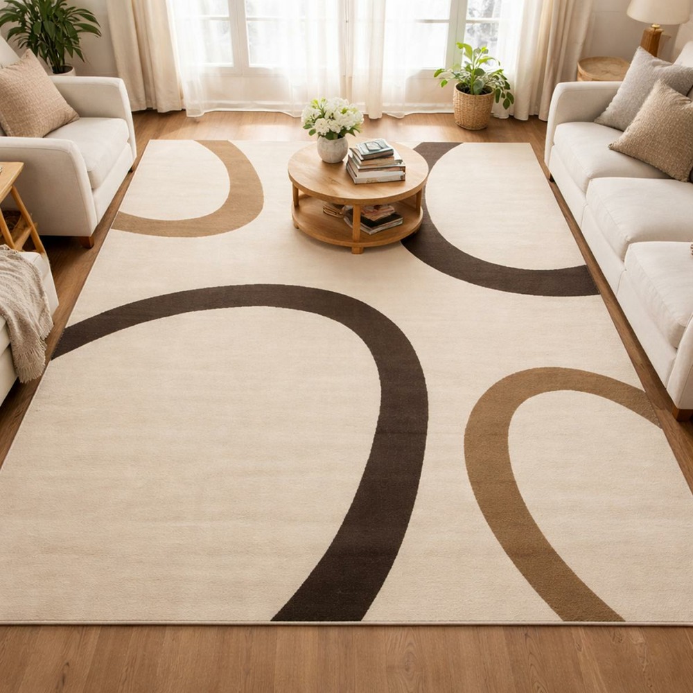 Tapis chambre 80x150 tissé beige rectangle motif rond lyn1 tempo