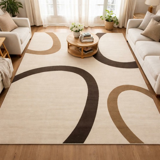 Tapis chambre 80x150 tissé beige rectangle motif rond lyn1 tempo
