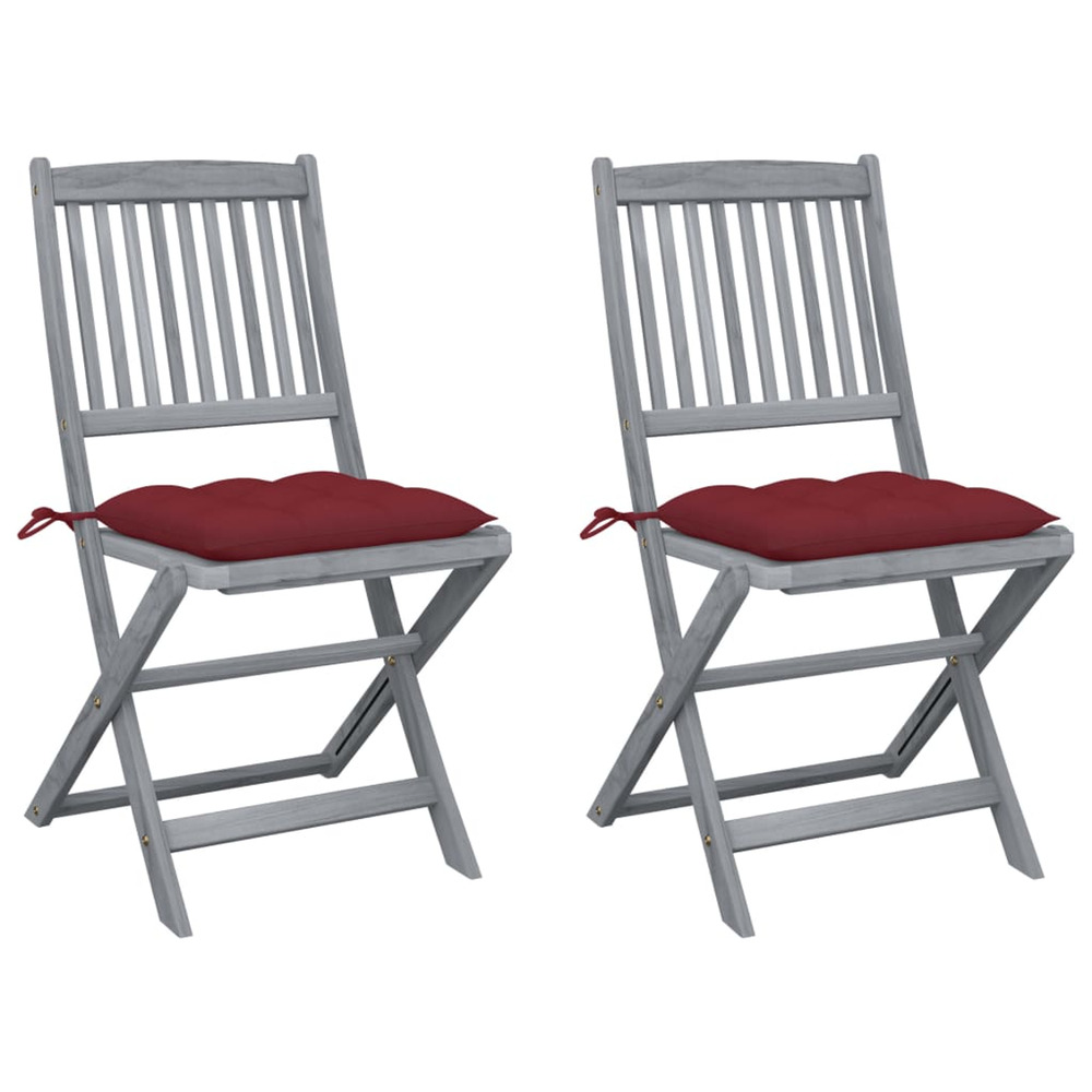 Chaises pliables d'extérieur lot de 2 et coussins bois d'acacia