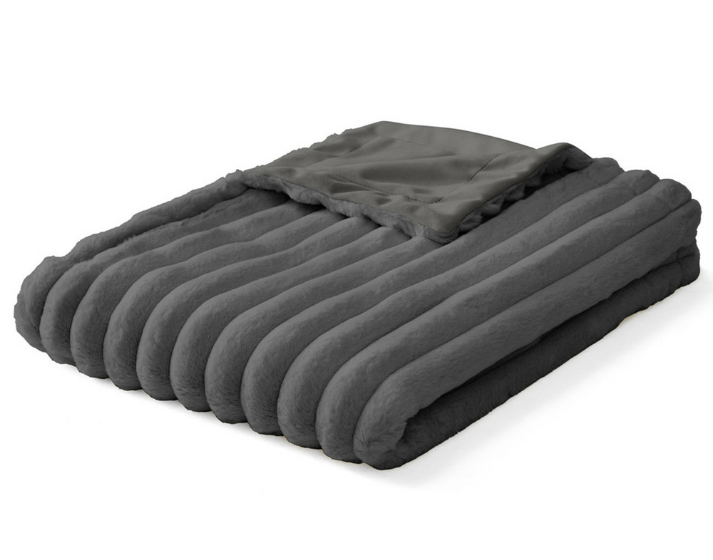 Arezzo - plaid - 100x140 cm - en fausse fourrure côtelé et velours