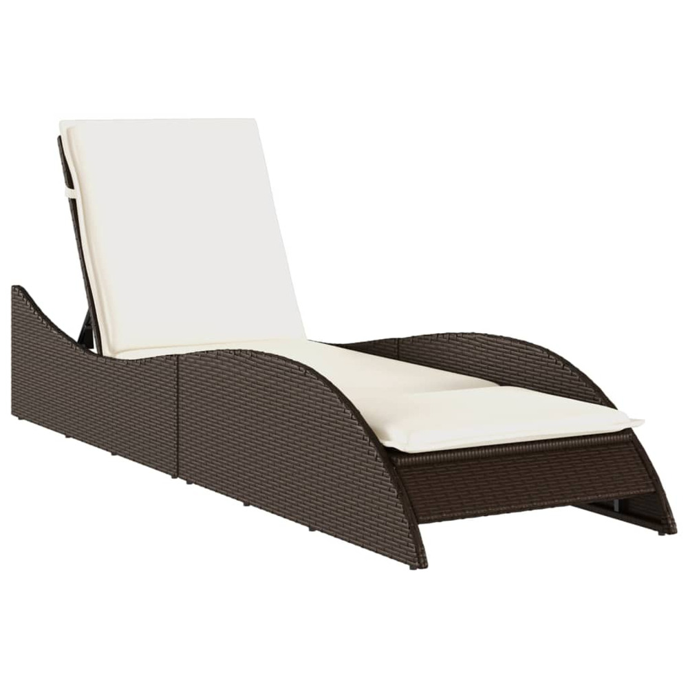 Chaise longue avec coussin marron 60x205x73 cm résine tressée bain de soleil