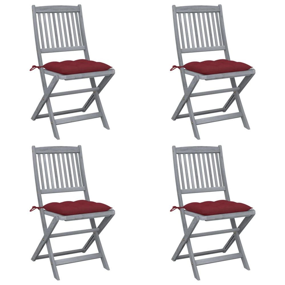 Chaises pliantes 4 pièces avec coussins en bois d'acacia massif