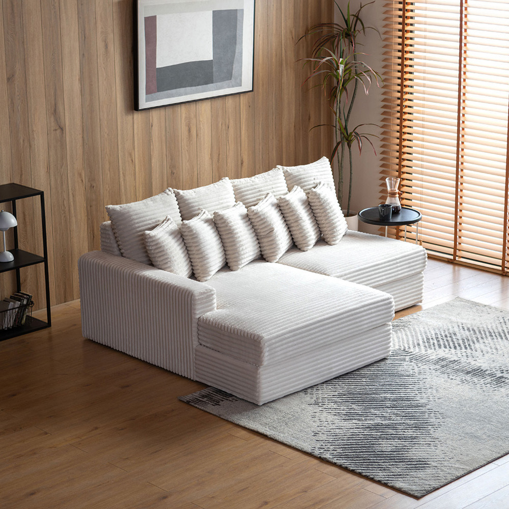 Canapé d'angle 2-3 places assise profonde en velours côtelé beige cardiff