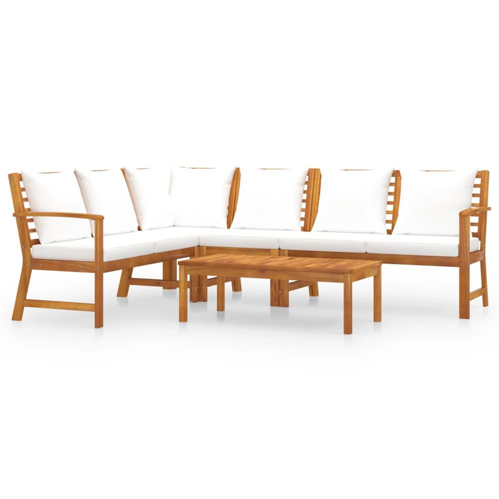 Salon de jardin 5 pcs avec coussin crème bois d'acacia solide