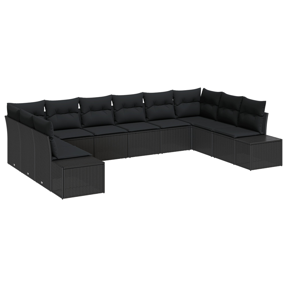 Ensemble de canapé de jardin 10 pièces avec coussins en rattan poly noir