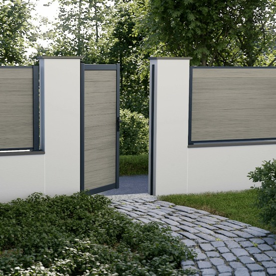 Kit portillon composite cruz argent - hauteur : 183cm - largeur max : 98 cm - largeur ajustable - compatible clôture cruz