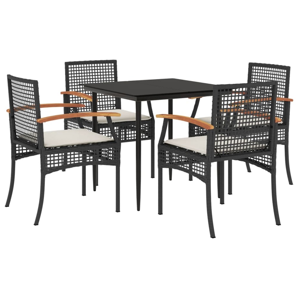 Ensemble à manger de jardin coussins 5pcs noir résine tressée