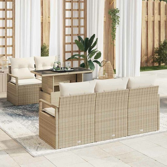 Ensemble de canapé de jardin 6 pcs beige poly rotin
