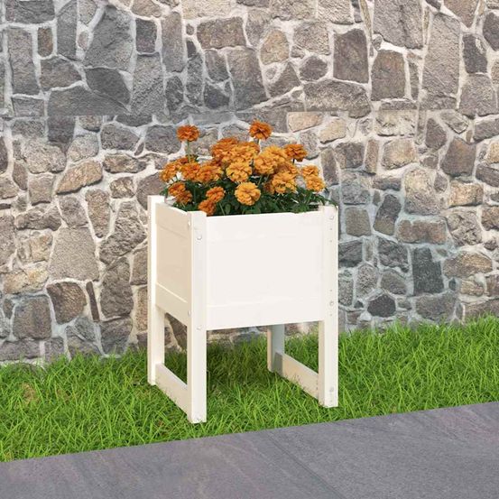 Jardinière carrée en bois de pin massif pour balcon et terrasse blanc