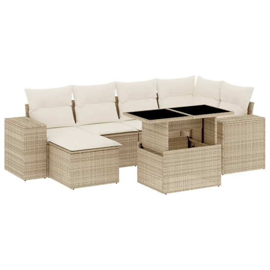 Salon de jardin avec coussins 7 pcs beige résine tressée