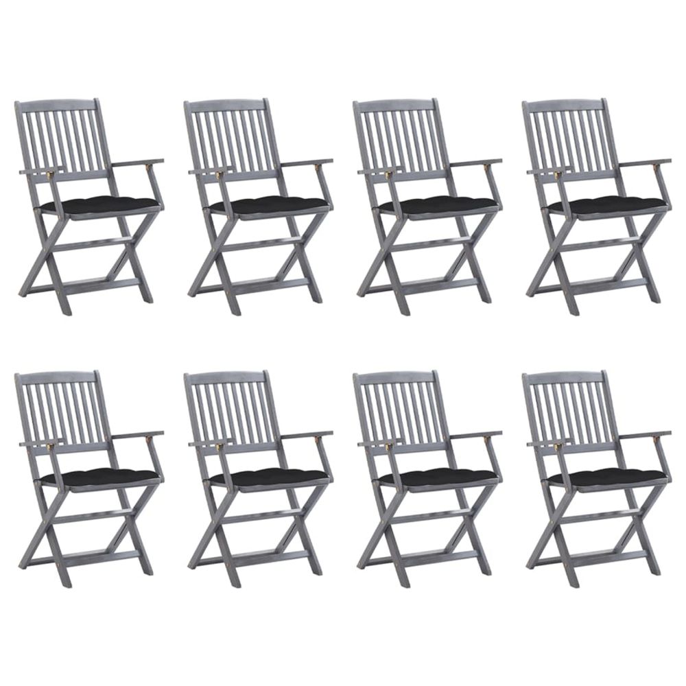 Chaises pliantes 8 pièces avec coussins en bois d'acacia massif