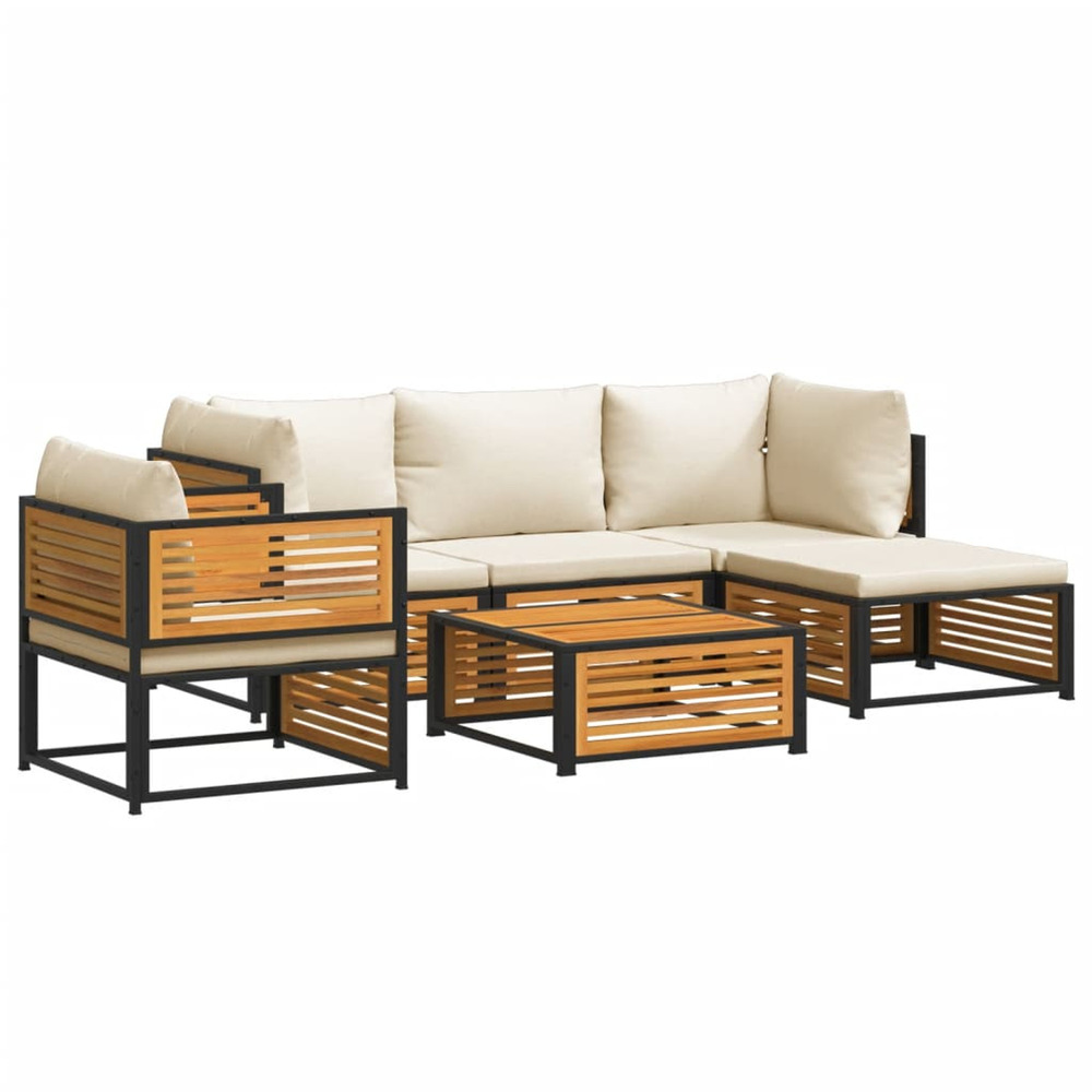 Salon de jardin avec coussins 6 pcs bois d'acacia solide