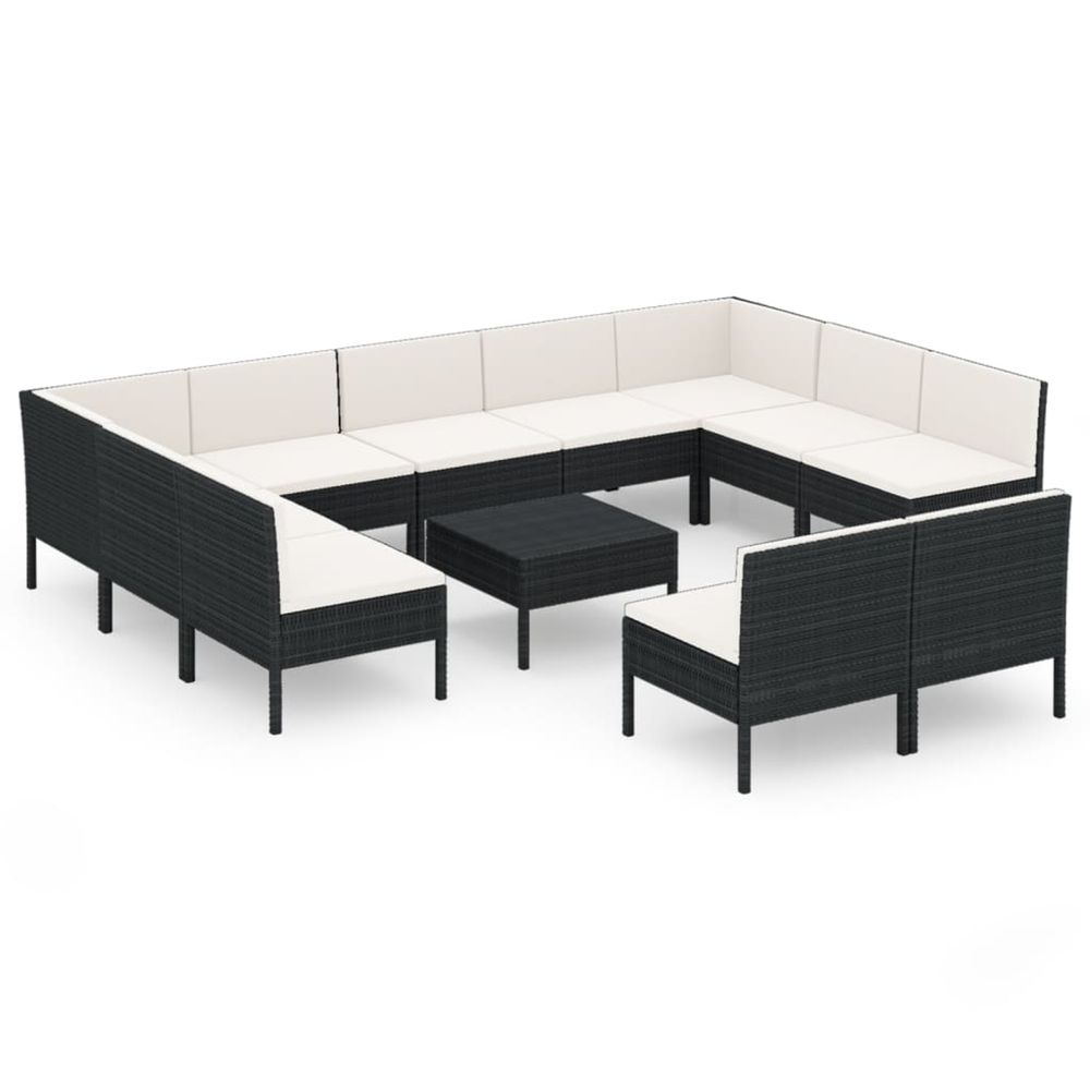 Salon de jardin 12 pcs avec coussins résine tressée noir