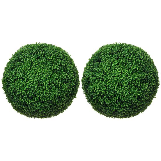 Duo boules buis artificiel pe jardin terrasse décor bucolique 50 cm vert