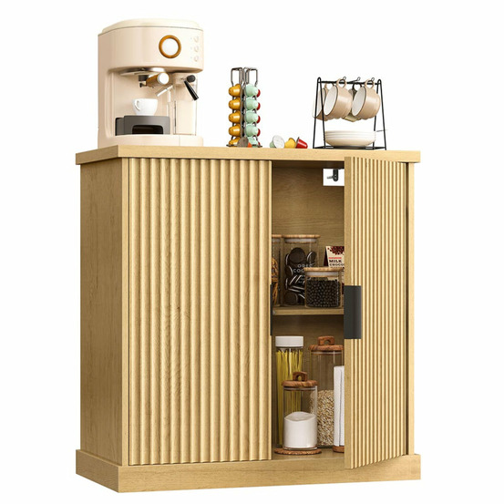 Buffet console meuble de rangement avec étagères réglables 40 x 76 x 80 cm portes cannelées style transitionnel pour cuisine