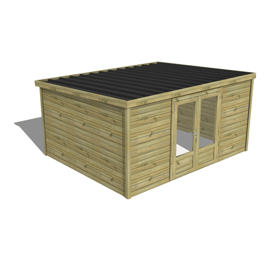 Abri de jardin bois pin traité autoclave 27mm - essentiel - 4,34x3,44m / 15m2 - bac acier - abri français