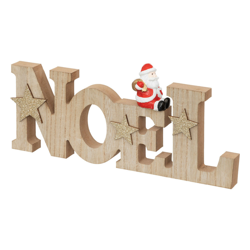 Mot noël en bois avec un père noël l 30 cm