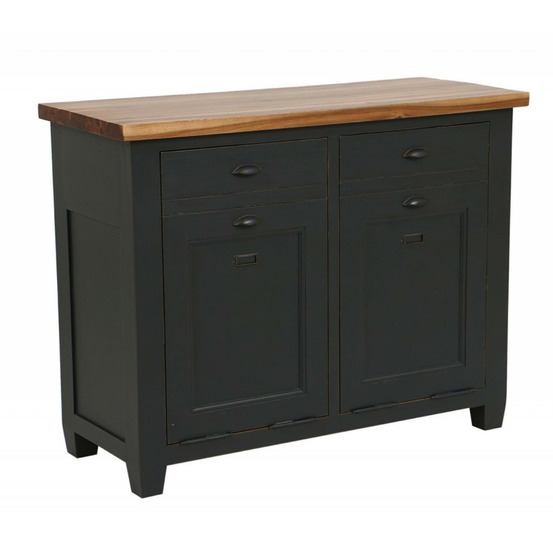 Meuble de cuisine bas poubelles intégrées bois noir - brocante interior's