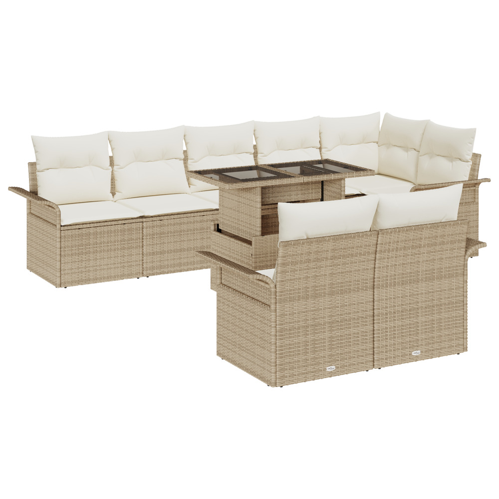 Ensemble de canapé de jardin 9 pièces avec coussins beige en poly rotin