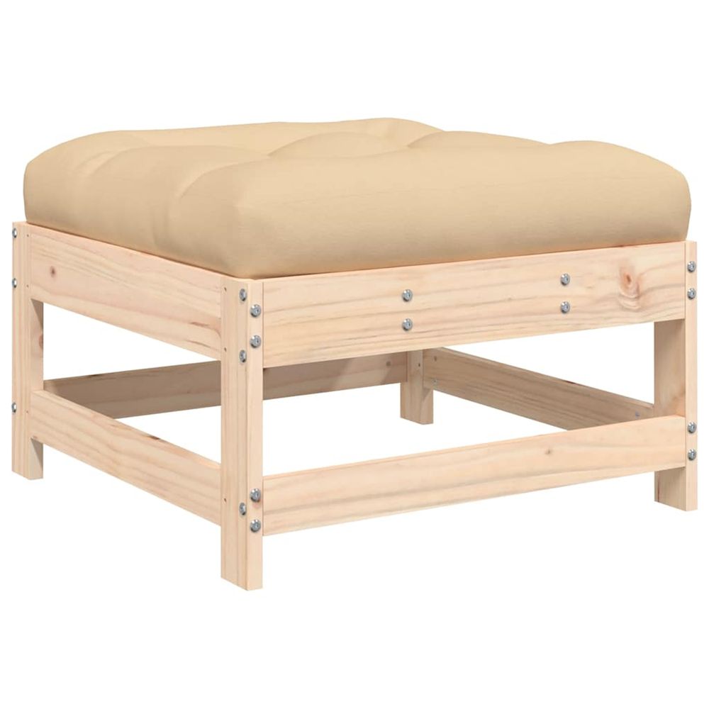 Repose-pied de jardin avec coussin bois de pin massif