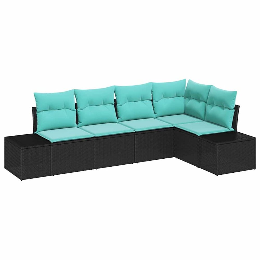 Ensemble de canapé de jardin 5 pc noir et turquoise polyrotin
