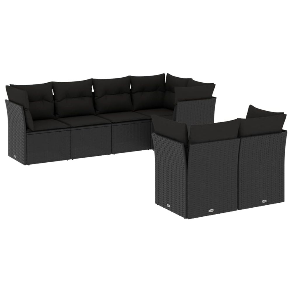 Salon de jardin 7 pcs avec coussins noir résine tressée