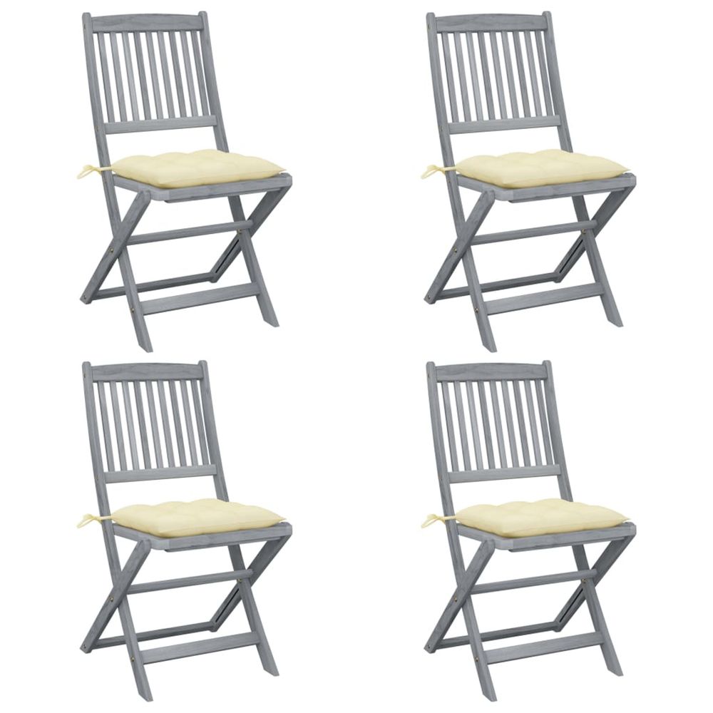 Chaises pliantes 4 pièces avec coussins en bois d'acacia massif