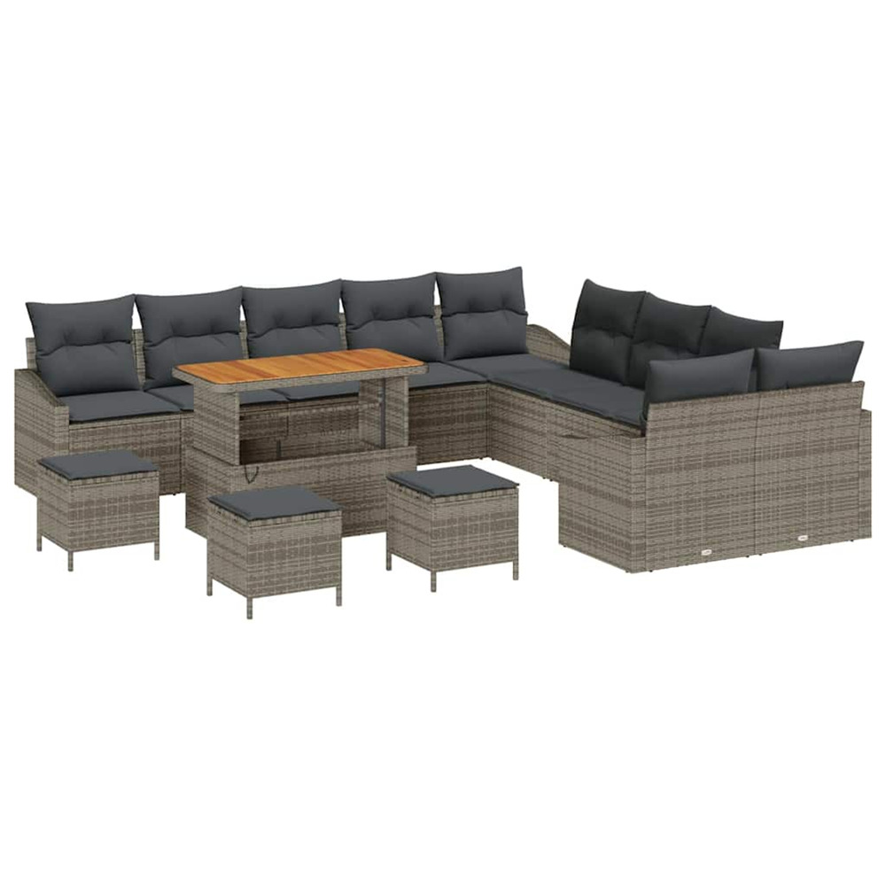 Ensemble de canapé de jardin avec coussin 14 pcs gris polyrotin
