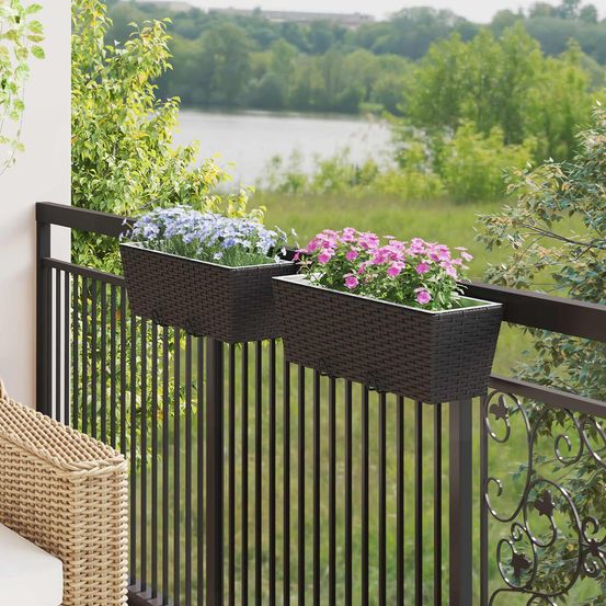 Lot de 2 jardinières de balcon métal noir pour garde-corps fixation facile 50 cm