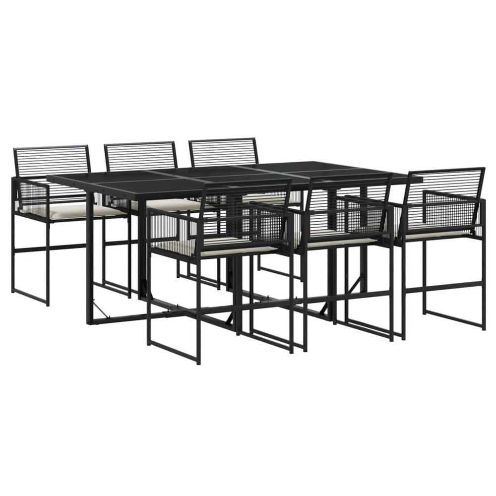 Ensemble à manger de jardin coussins 7 pcs noir résine tressée