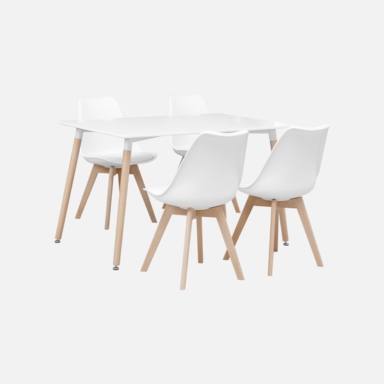 Table à manger rectangulaire bois 120cm blanc - hedvig - 4 chaises. 4 places. Scandinave. Pieds bois