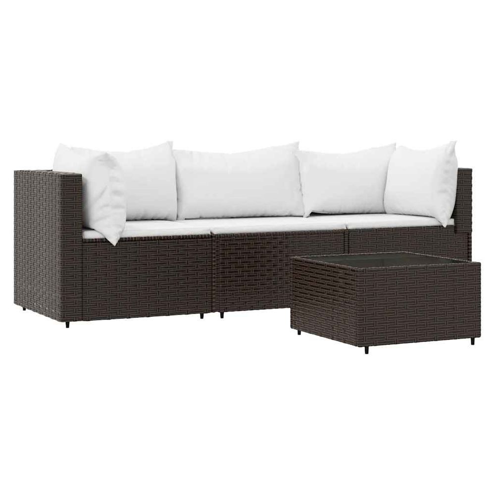 Salon de jardin 4 pcs avec coussins marron résine tressée