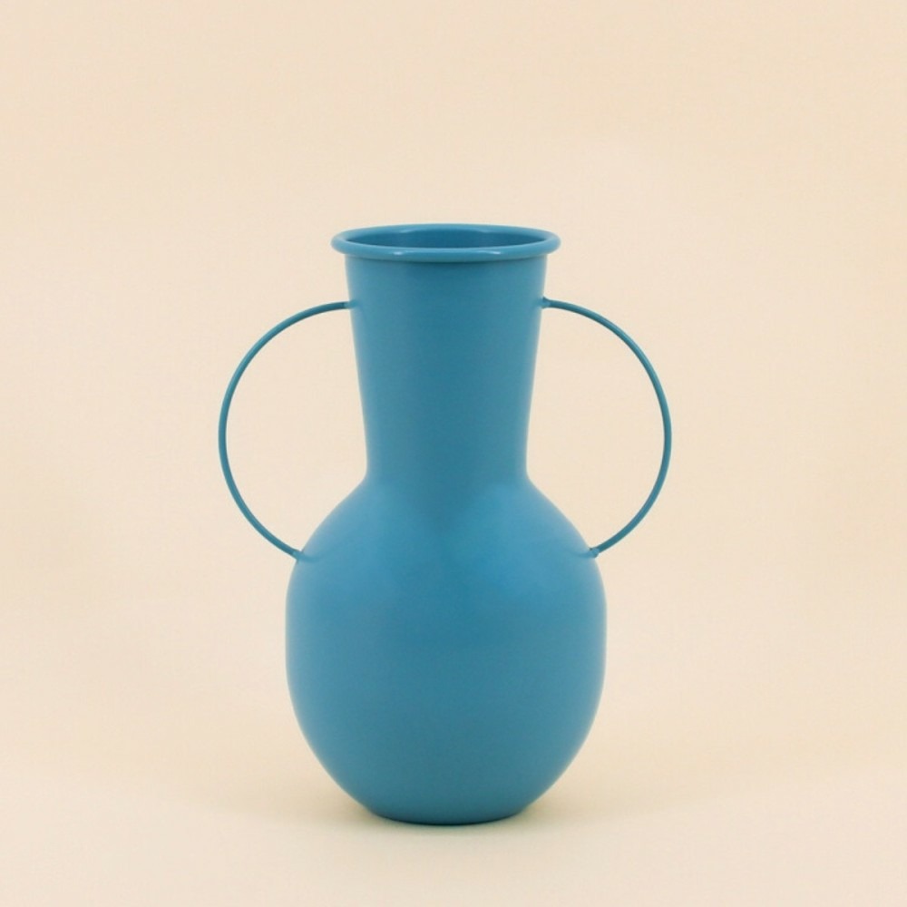 Vase en métal bleu avec anses, h24cm