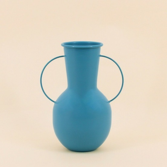 Vase en métal bleu avec anses, h24cm