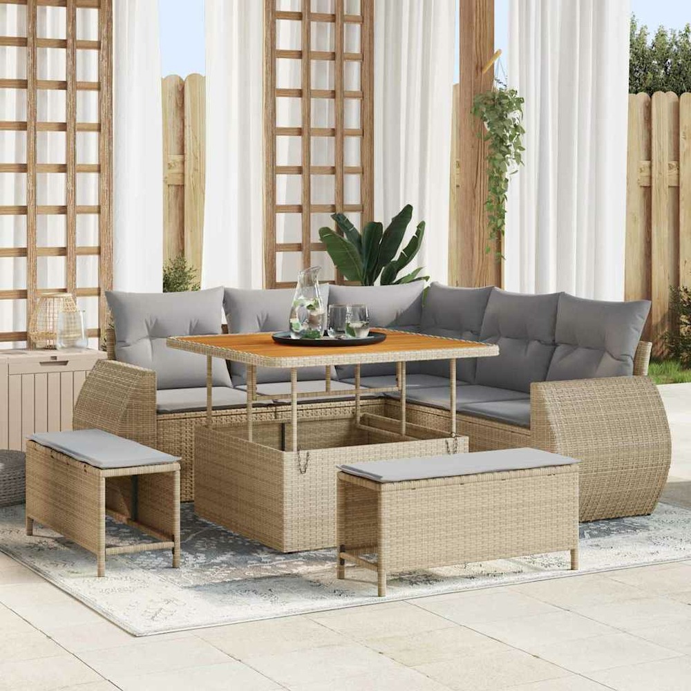 Ensemble de canapé de jardin 8 pcs beige polyrotin
