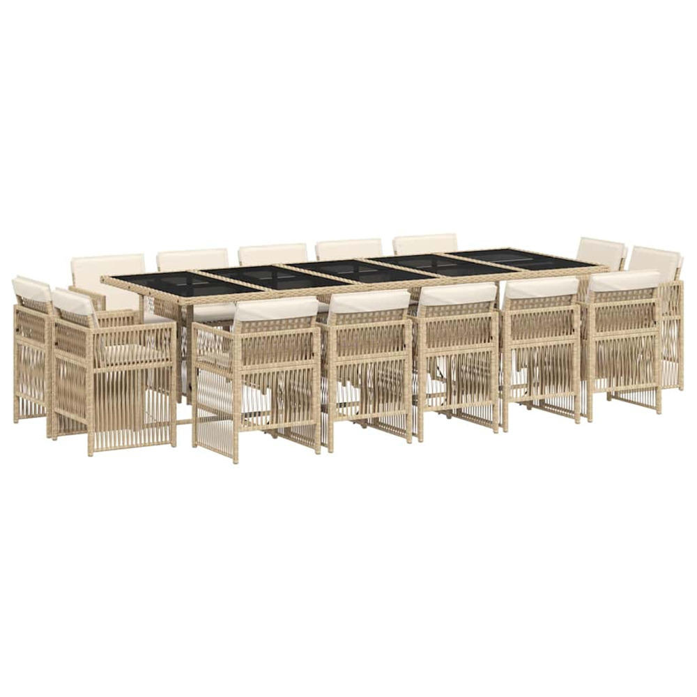 Ensemble à manger de jardin et coussins 15 pcs beige