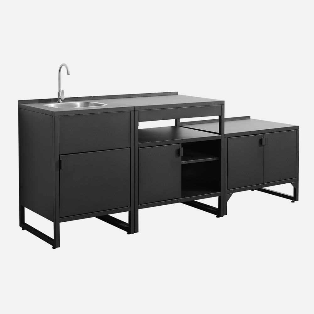 Cuisine extérieure 3 modules acier inoxydable noir - kea
