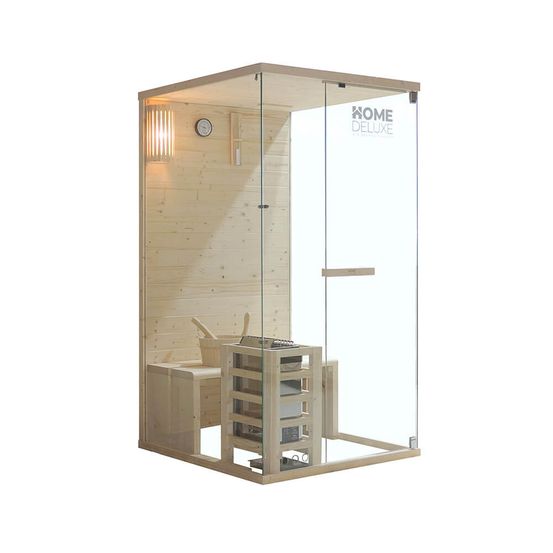 Home deluxe - sauna traditionnel aruna s - dimensions : env. 100 cm × 110 cm × 190 cm, bois : épicéa, verre de sécurité transparent