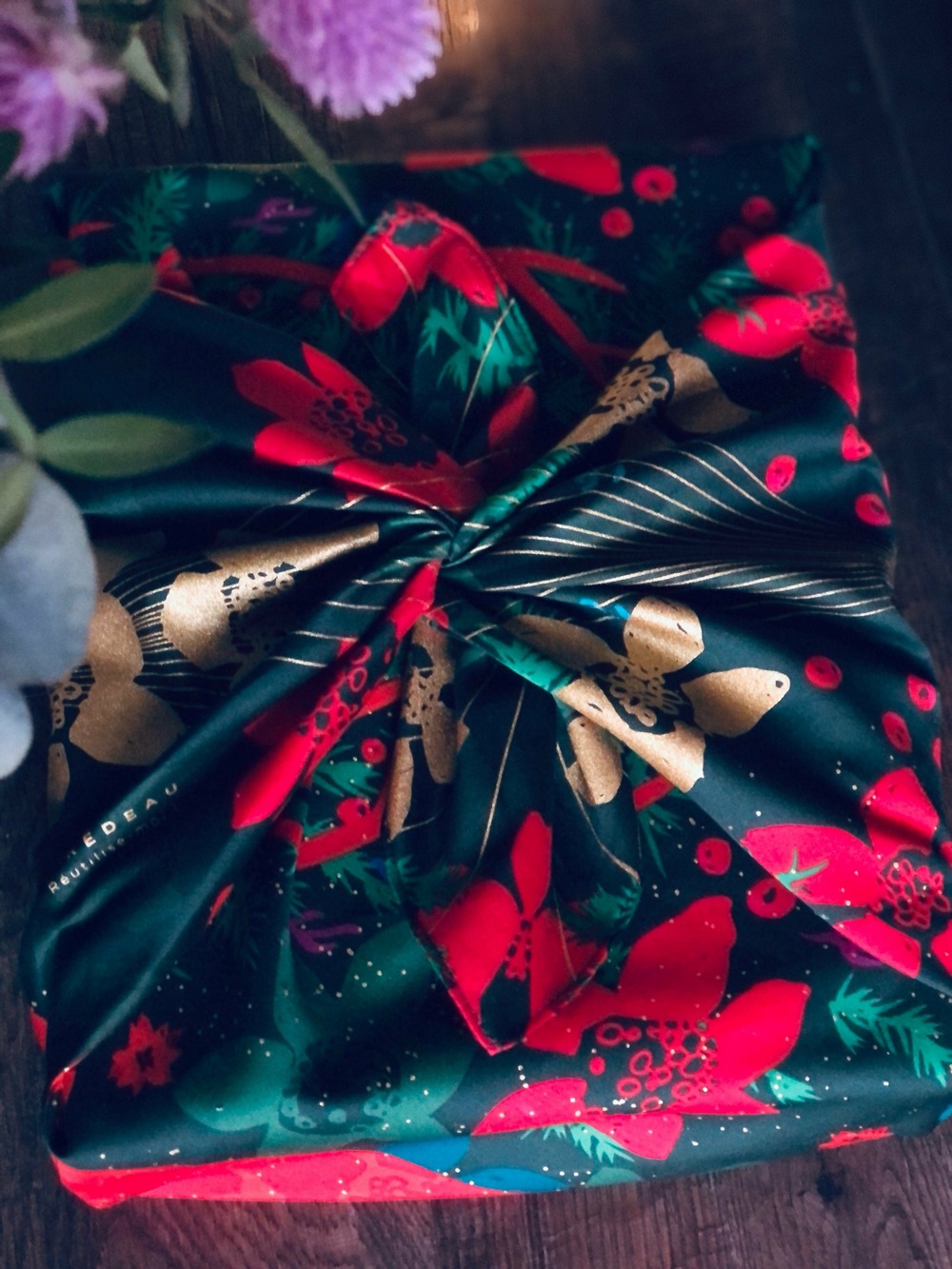 Emballage réutilisable furoshiki satin luxe coton m : le cerf dans l’eau n°25