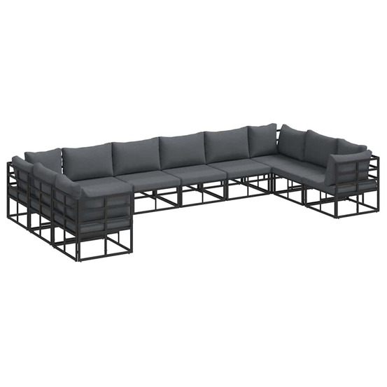 Ensemble de canapé de jardin avec coussin 10 pcs noir aluminium